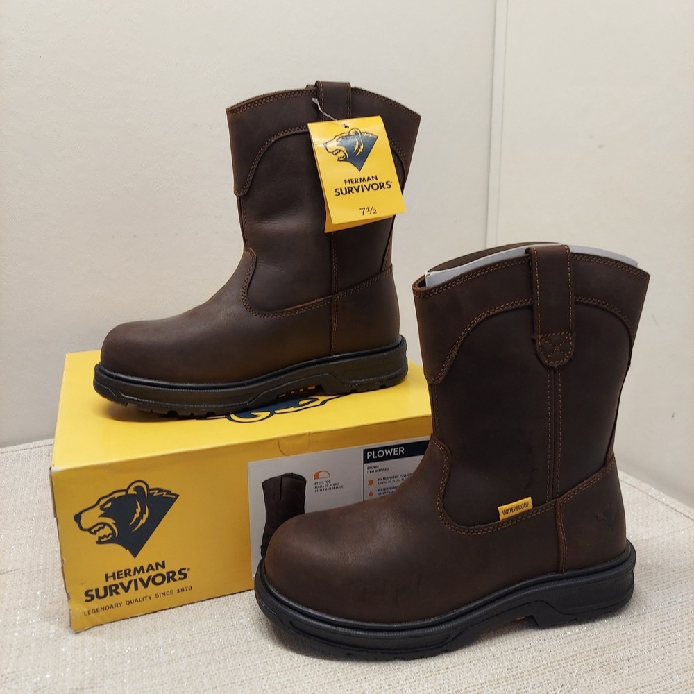 Herman Survivors Plower Mens Steel Toe Waterproof Leather Work Boots Brown 7.5